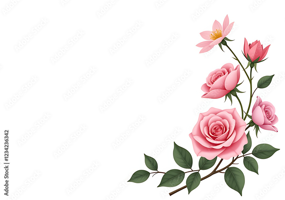 Fototapeta premium pink roses eustomas arranged corner floral display white