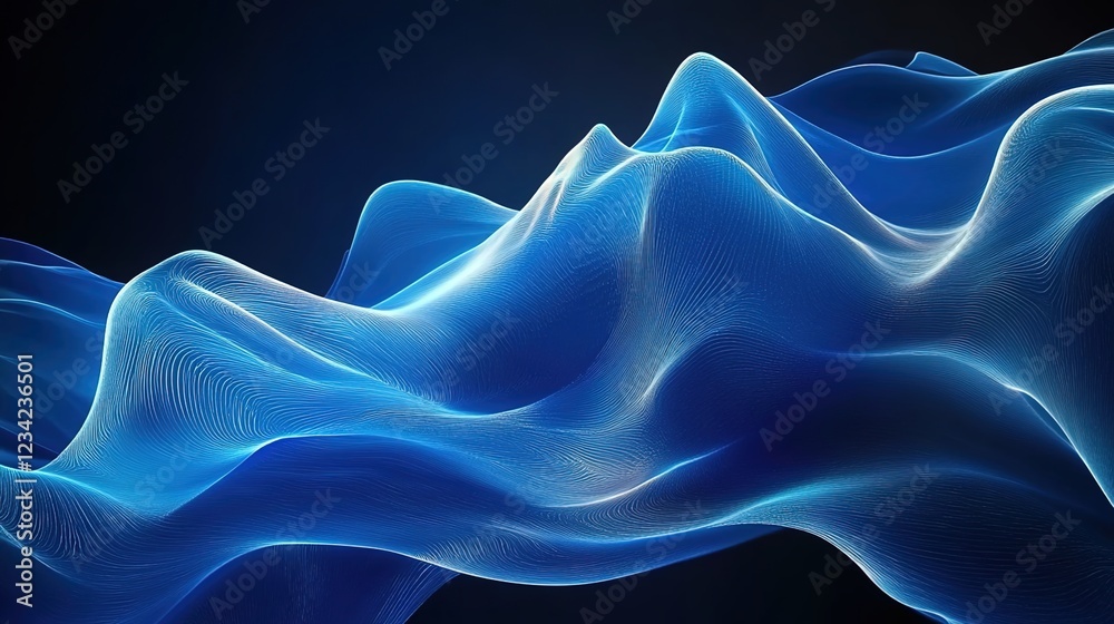 Obraz premium A digital art piece featuring abstract blue waves, representing the fluidity and creativity of AI technology. 