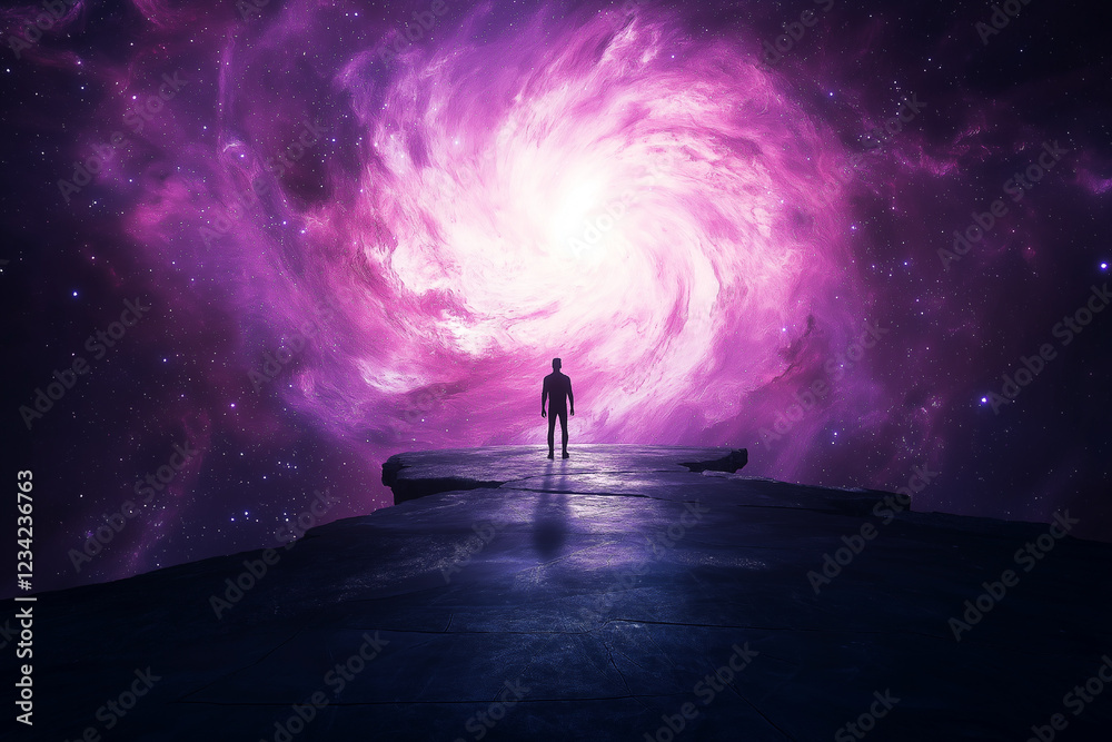 Fototapeta premium Solitary Figure Contemplates Cosmic Vortex