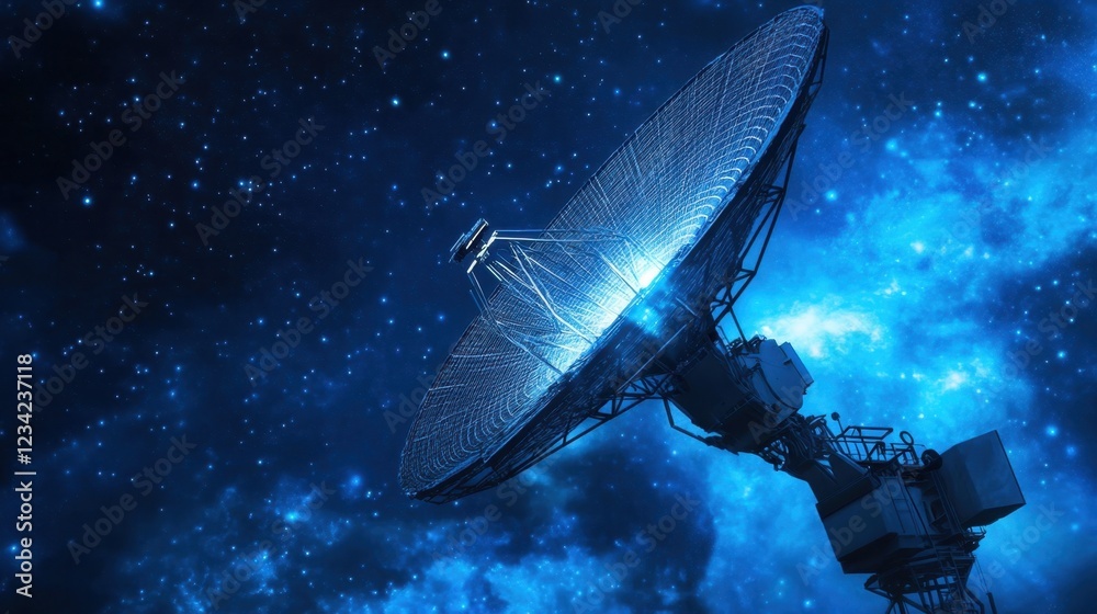 Naklejka premium A satellite dish transmitting data to space, representing global communication.