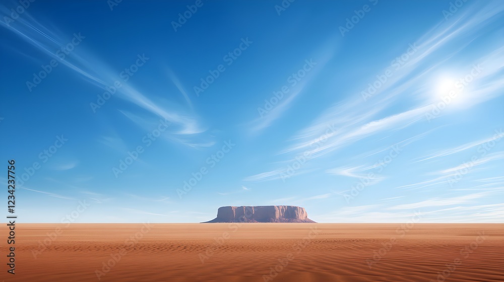 Fototapeta premium Desert Landscape with Rock Formation Under a Sunny Sky