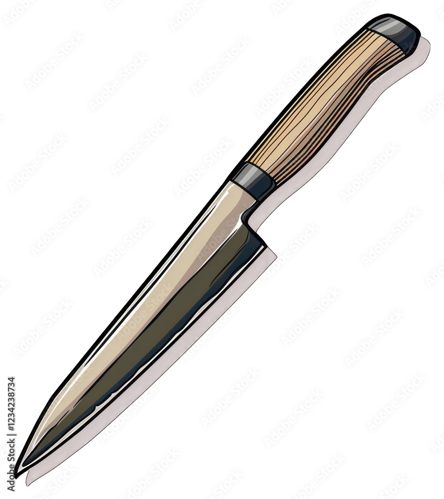 Illustration of a sharp kitchen knife with wooden handle Illustration of a sharp kitchen knife with wooden handle
