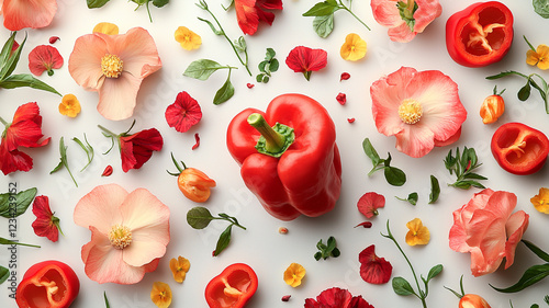 Wallpaper Mural Red Bell Pepper Flowers Flatlay Vibrant Still Life Torontodigital.ca
