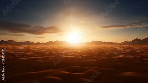 Desert Sunset Landscape: Golden Dunes and Warm Sky