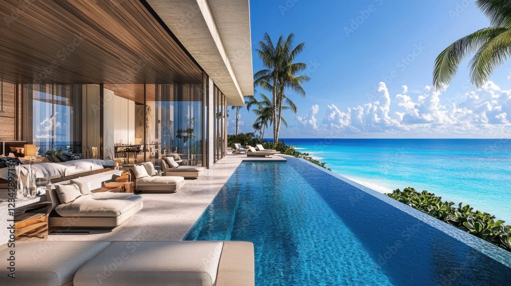 Fototapeta premium Luxury condominium complex with an oceanfront view and modern architecture