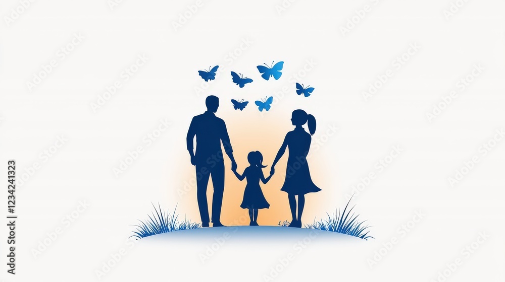 A touching flat vector design featuring a black family silhouette, standing together hand in hand, symbolizing unity, love, and togetherness against a simple background A touching flat vector design featuring a black family silhouette, standing together hand in hand, symbolizing unity, love, and togetherness against a simple background