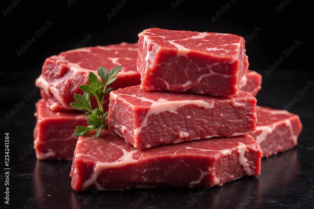 stack of thick juicy steaks with marbled texture on dark surface stack of thick juicy steaks with marbled texture on dark surface
