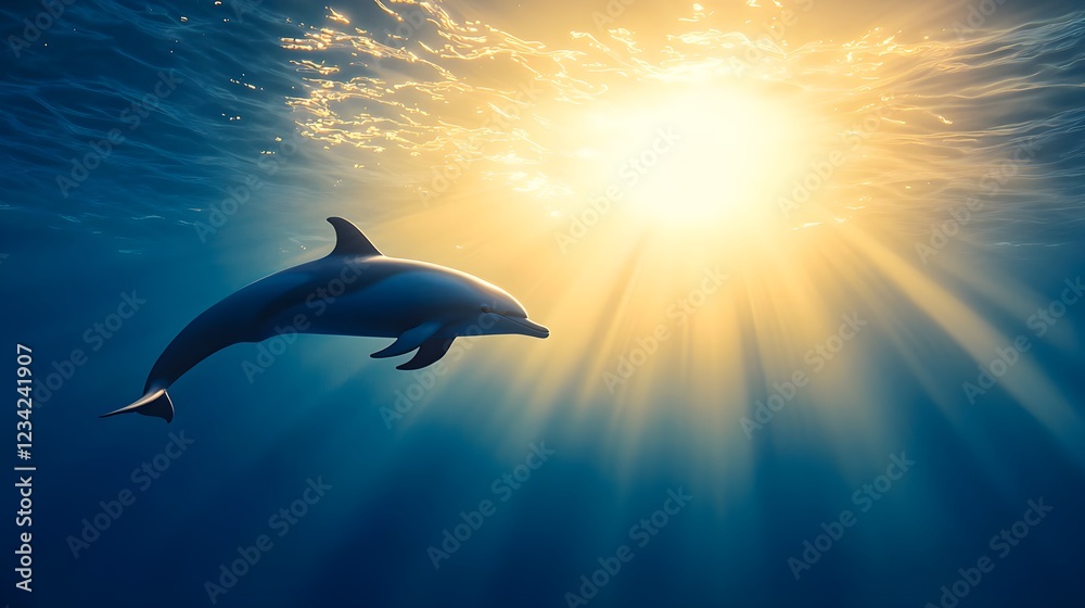Obraz premium Dolphin Silhouette in Sunlit Ocean Depths
