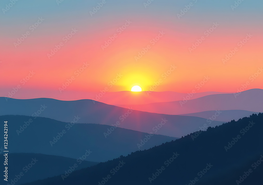 Obraz premium softly glowing morning sky displays vibrant colors beautiful sunrise rolling