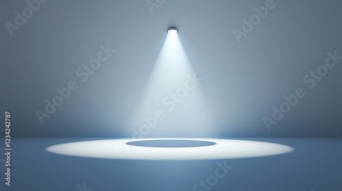 Spotlight on empty stage, gray background, presentation photo