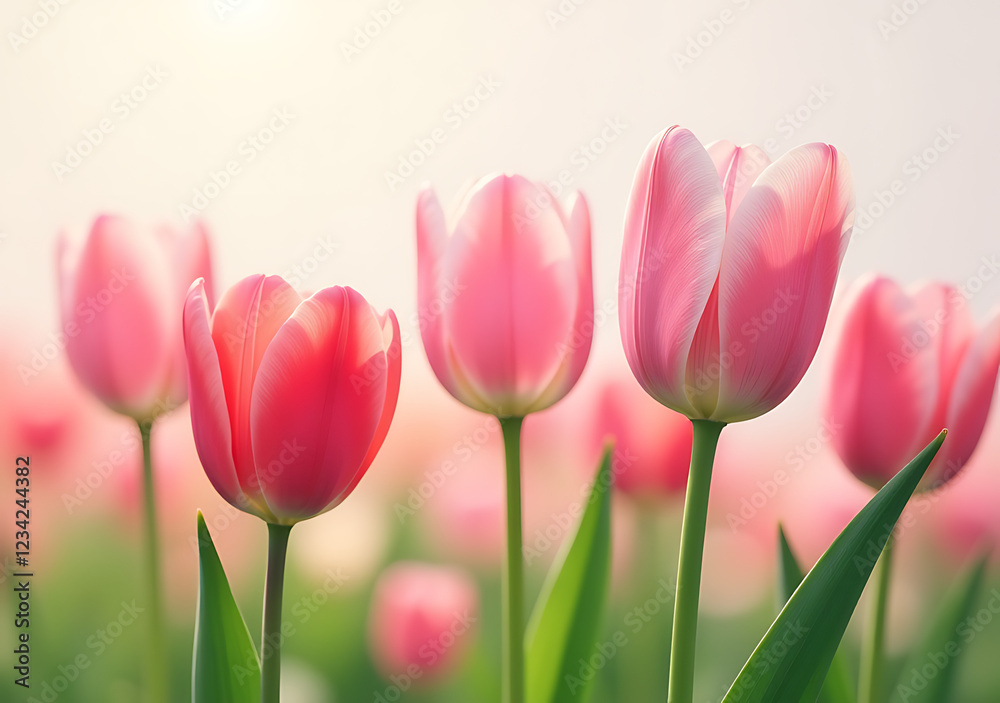 Fototapeta premium tulip petals fresh colorful many shades pink white every spring morning