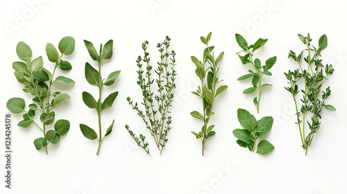 Collection of Fresh Herb Leaves Thyme and Pepper Spices Herb

 photo