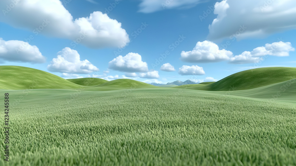 Rolling green hills under a bright blue sky. Ideal for travel brochures Rolling green hills under a bright blue sky. Ideal for travel brochures