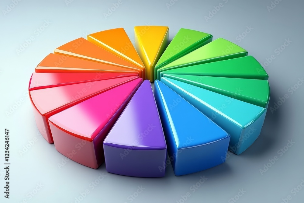 Fototapeta premium Colorful geometric shapes arranged in a circular pattern on a light background during the afternoon