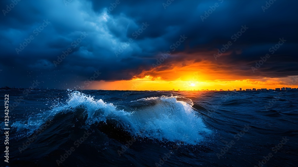 Fototapeta premium Dramatic Ocean Sunset with Stormy Waves