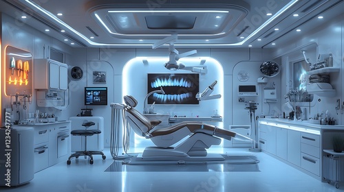 Wallpaper Mural A futuristic dental office the dentist uses specialized instruments to inspect a patients teeth with advanced dental technology and an organized tool set nearby Torontodigital.ca