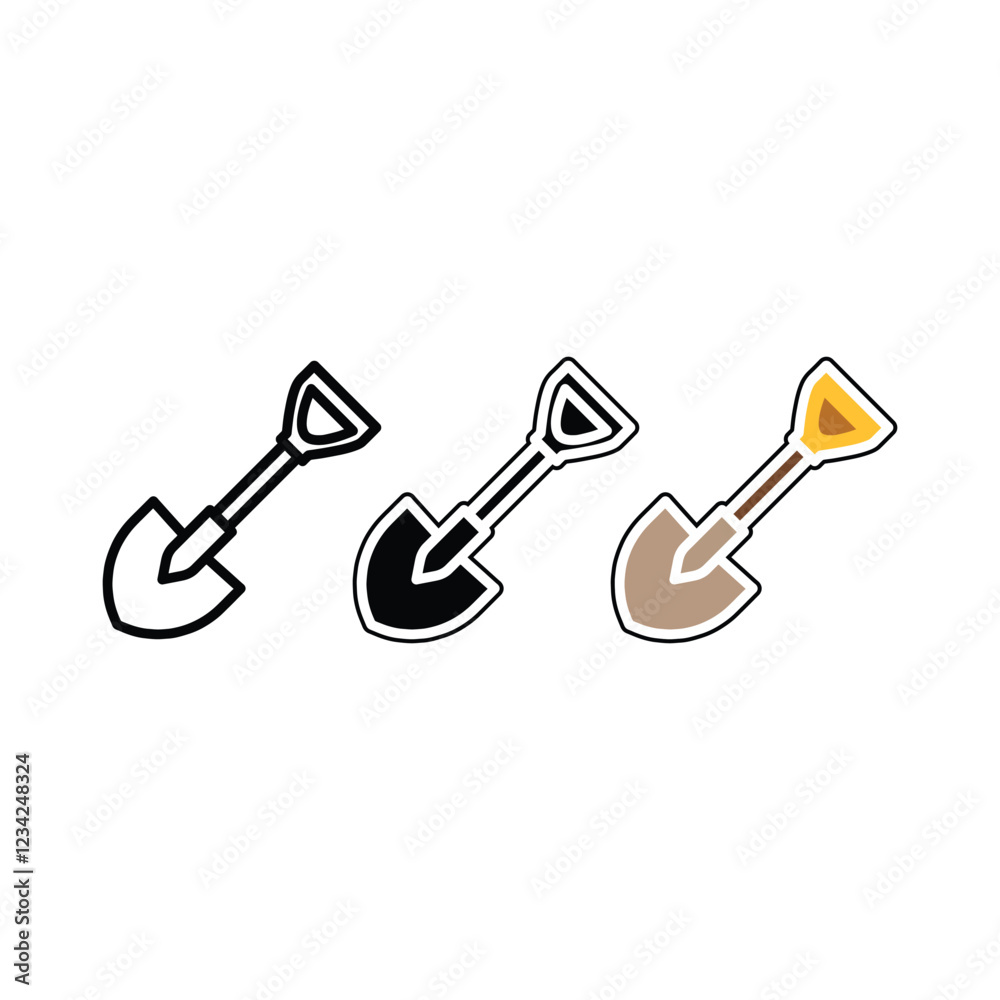 Shovel Icon Set | Line, Black ,White, and Color Vector Illustration Shovel Icon Set | Line, Black ,White, and Color Vector Illustration