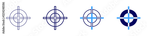 Registration mark icon in 4 different styles. Thin Line, Line, Bold, and Bold Line. Duotone style. Editable stroke