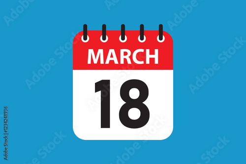 March 18 day tag calendar square with clean vector look.
