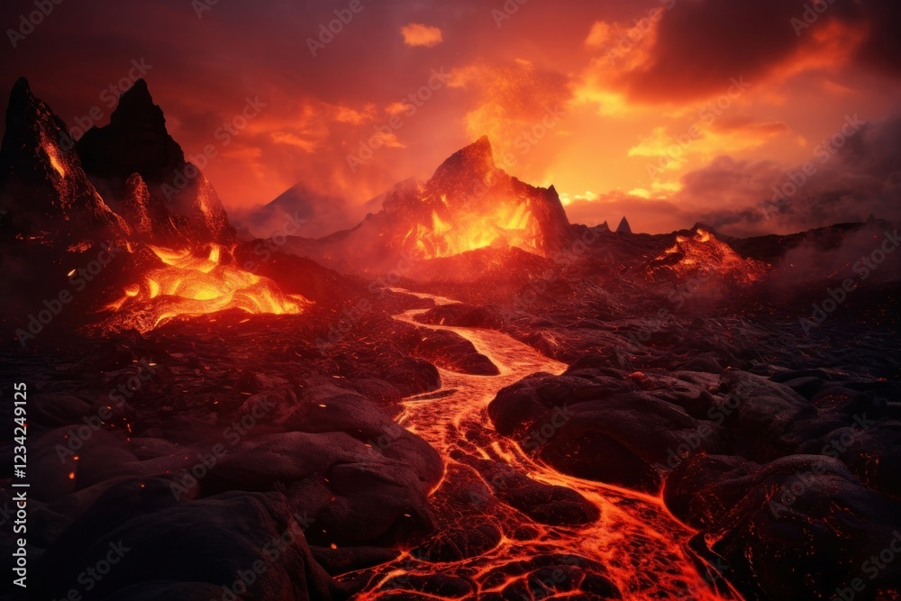 Fototapeta premium Volcano lava landscape mountain.