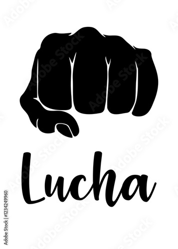 Logo artes marciales. Silueta de puño cerrado con palabra Lucha en español 