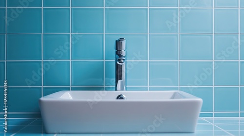 Modern Bathroom with Aqua Tiles and White Sink