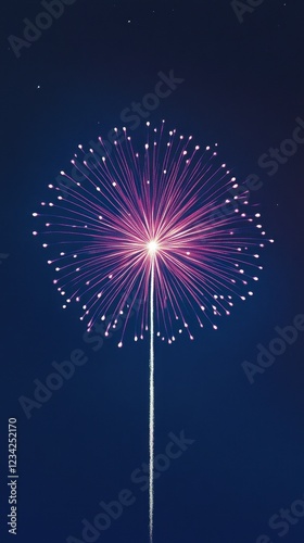 A Single Pink Firework Blooms Against The Night Sky