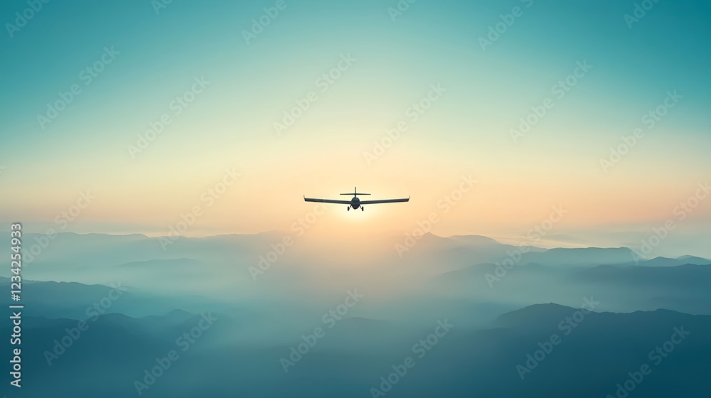 Fototapeta premium Drone Flight Over Misty Mountains at Sunrise