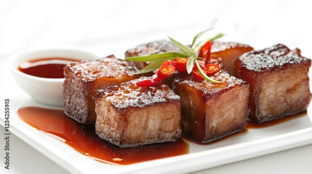 Crispy Pork Belly Bites on White Plate
