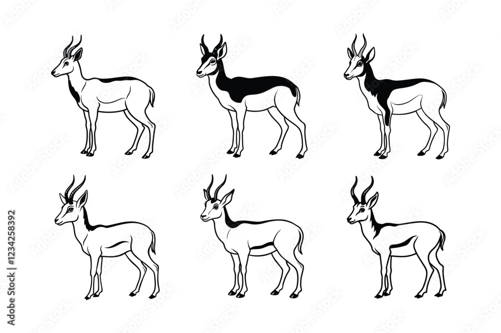 Fototapeta premium Pronghorn (Antilocapra americana) animal design, labeled line art vector art illustration.