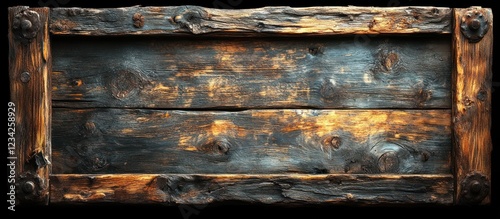 Obraz na płótnie Weathered wooden crate, dark, rustic, textured background. w salonie