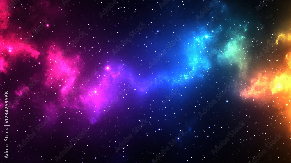 Naklejka premium Colorful Cosmic Nebula Against a Starry Background in Deep Space