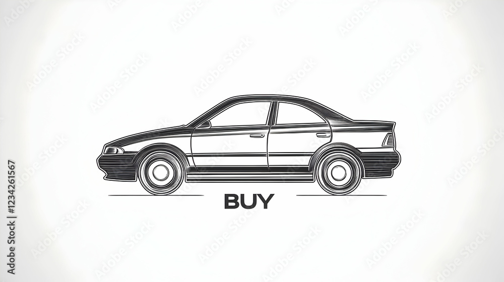 Car illustration emphasizing the word buy for automotive advertisement in a simplistic design