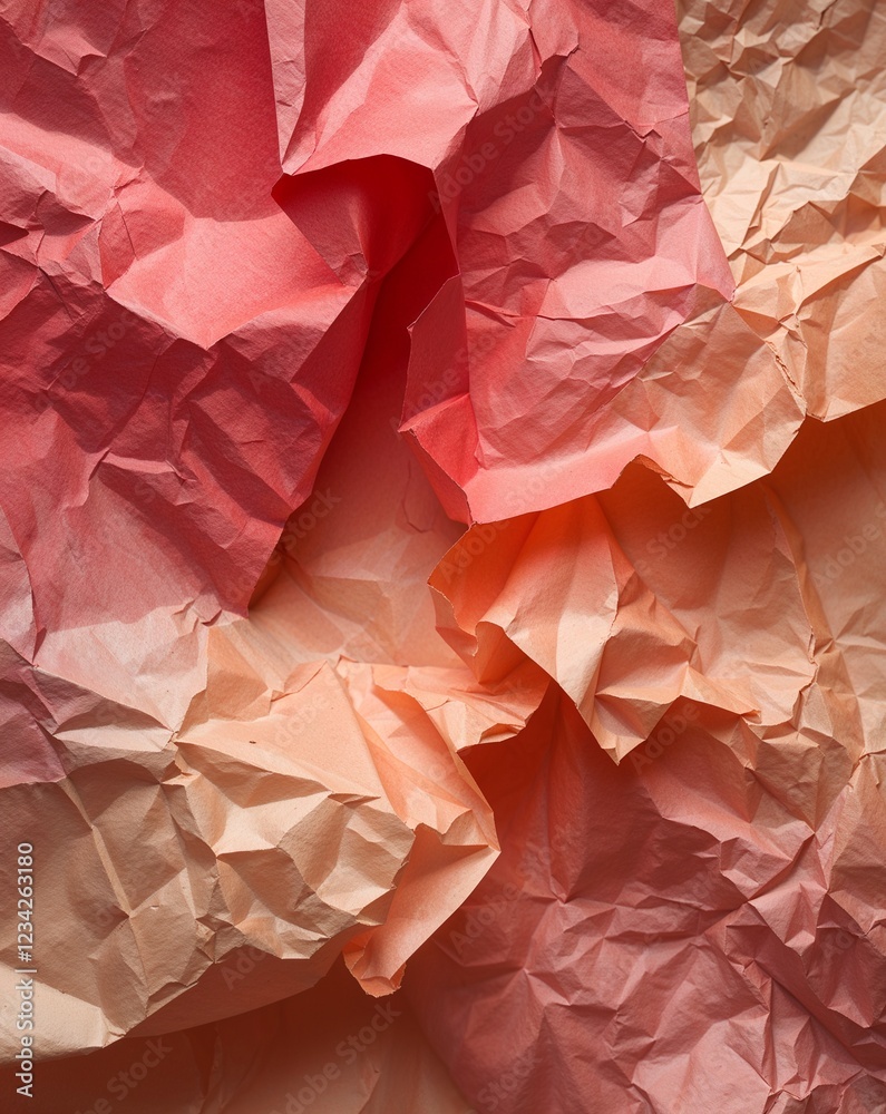Soft red merging into faded peach crumpled paper gradient texture background Soft red merging into faded peach crumpled paper gradient texture background
