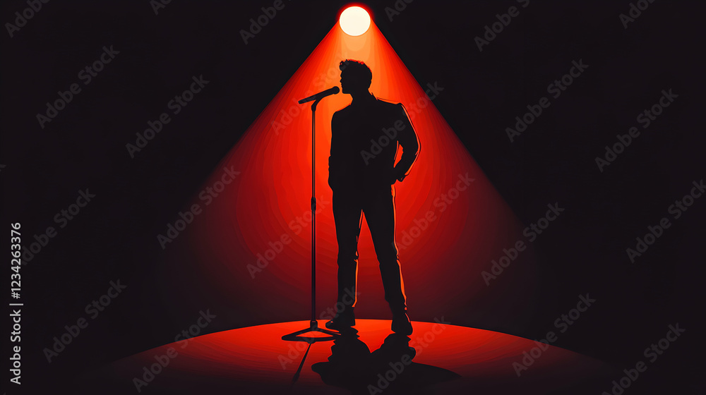 Fototapeta premium Performer on stage under a spotlight creating an electrifying atmosphere at a live music event