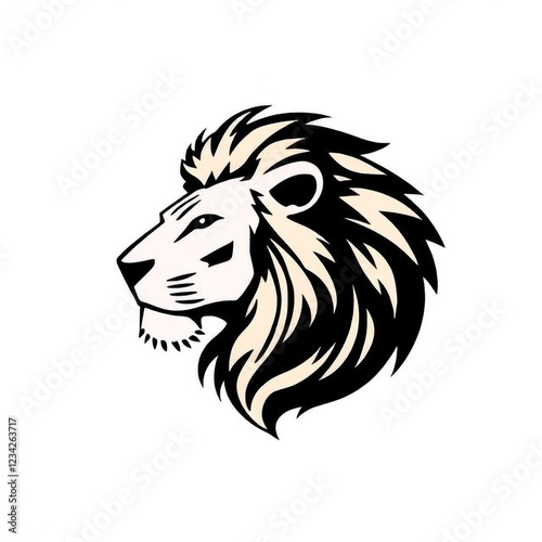 Lion head logo design featuring a stylized, fierce lion's face with bold lines and a regal appearance photo