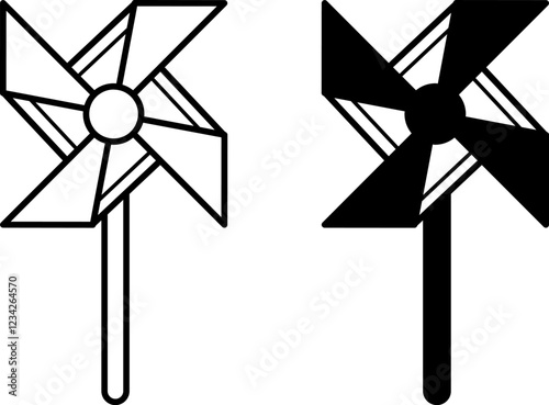 Pinwheel Icons. Black and White Vector Icons. Party Stick Toy. Breeze, Wind Blower. Brazilian Carnival Concept