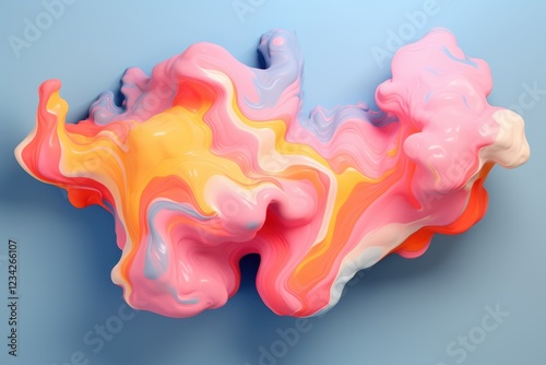 A colorful, abstract painting of a cloud with pink, orange, and yellow swirls
