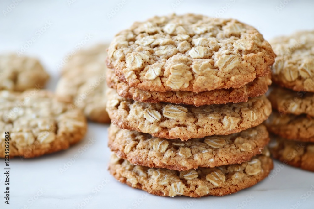 A stack of oatmeal cookies, perfect for snacking or gift-giving A stack of oatmeal cookies, perfect for snacking or gift-giving