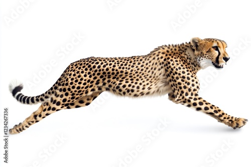 A cheetah running on a simple white background, great for use as a illustration or design element photo