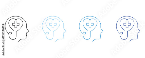 Mental health and wellbeing icon vector set, flat linear style mental health icon vector isolated on white background.