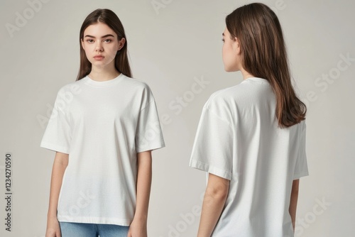 Blank oversize t-shirt mockup woman apparel casual.