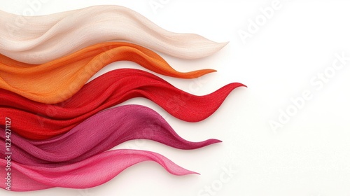 Abstract Flowing Fabrics Red, Orange, Pink, and White Sparkling Textures on White Background