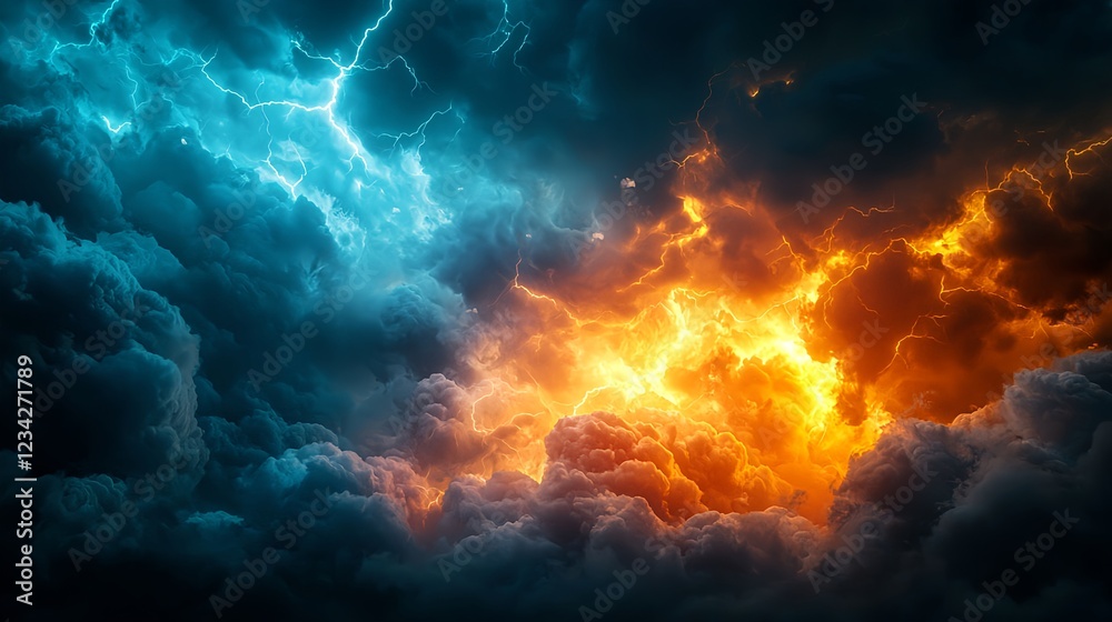 Fototapeta premium Fiery and Blue Storm Clouds