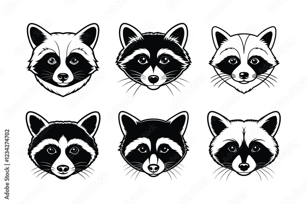 Fototapeta premium Raccoon (Procyon lotor) animal design, labeled line art vector art illustration.