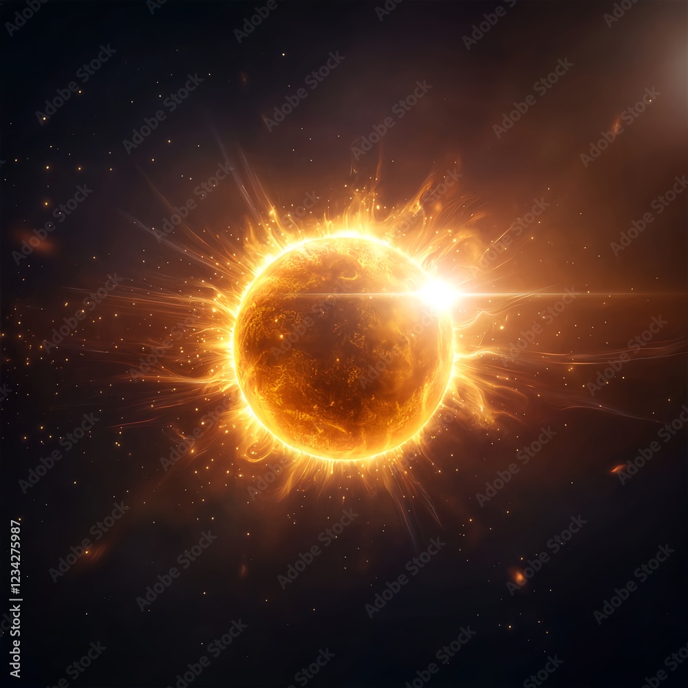 Fototapeta premium Fiery Cosmic Sun in Dark Space