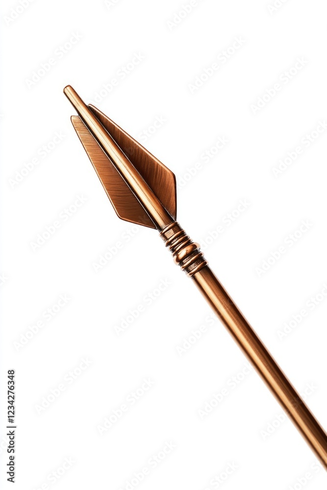 A metal arrow on a plain white surface A metal arrow on a plain white surface
