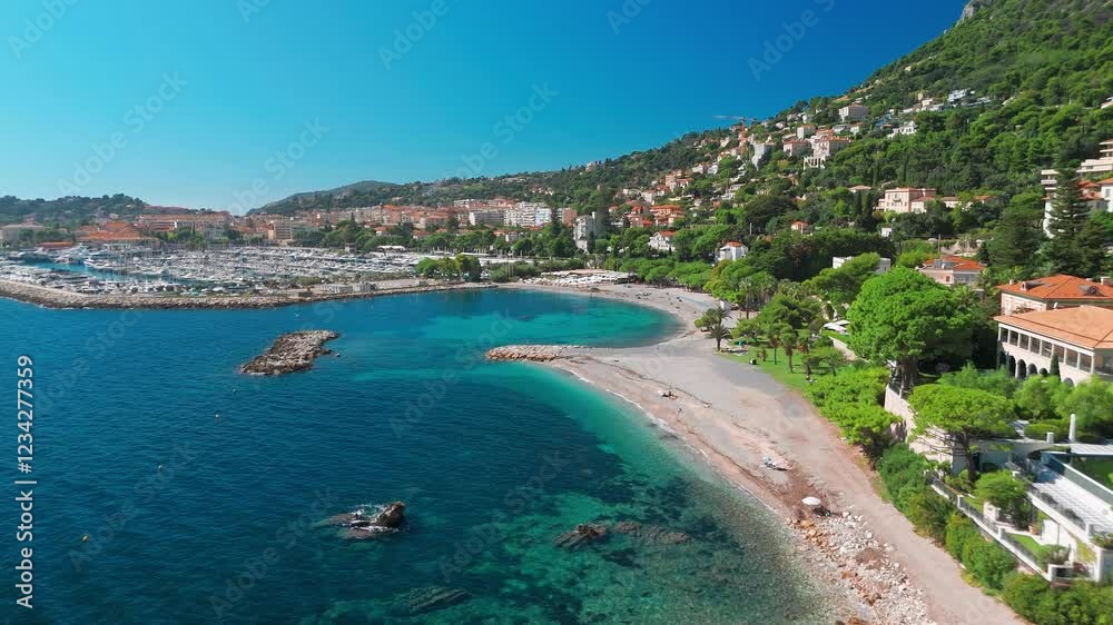 Aerial view of Beaulieu-sur-Mer, a resort town on the French Riviera coastline