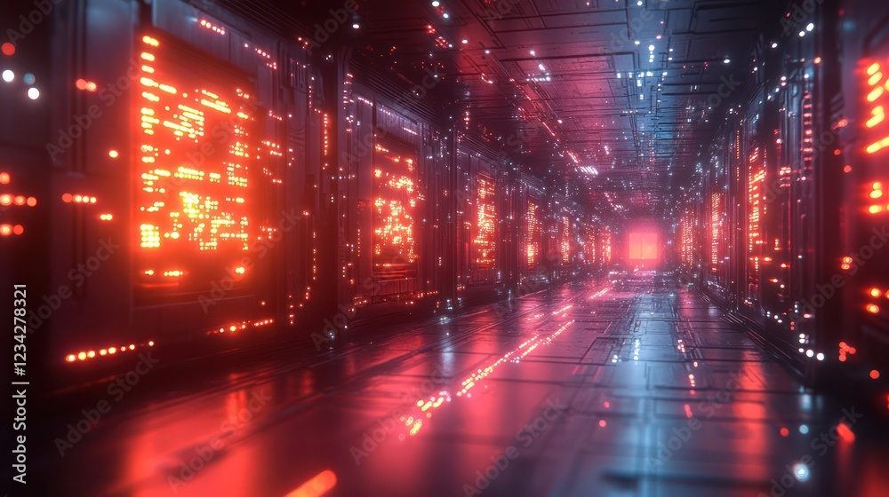 Fototapeta premium Futuristic Neon Corridor: A Digital Dreamscape