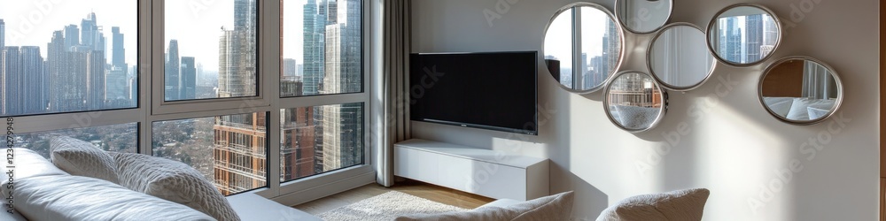 Fototapeta premium A living room with comfortable furniture and a large TV for entertainment